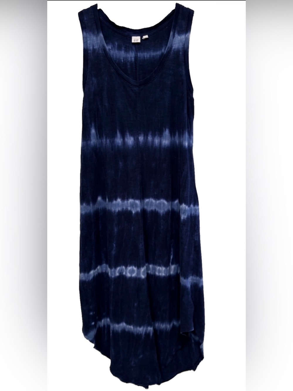 Gap Blue Tie Dye Sleeveless Maxi Dress High Low Hem Large
